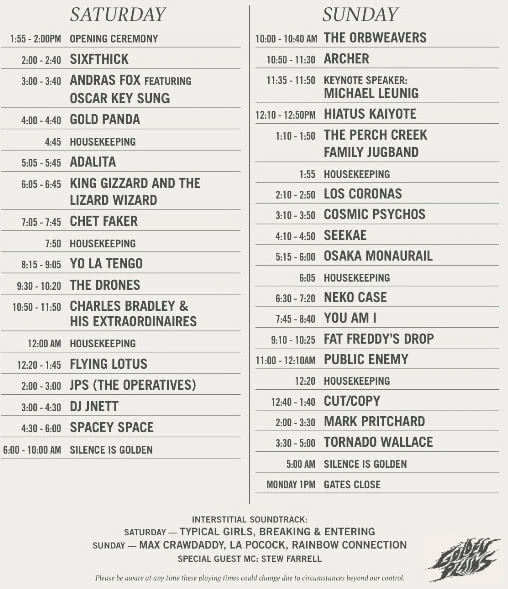 Golden Plains 2014 Playing Times