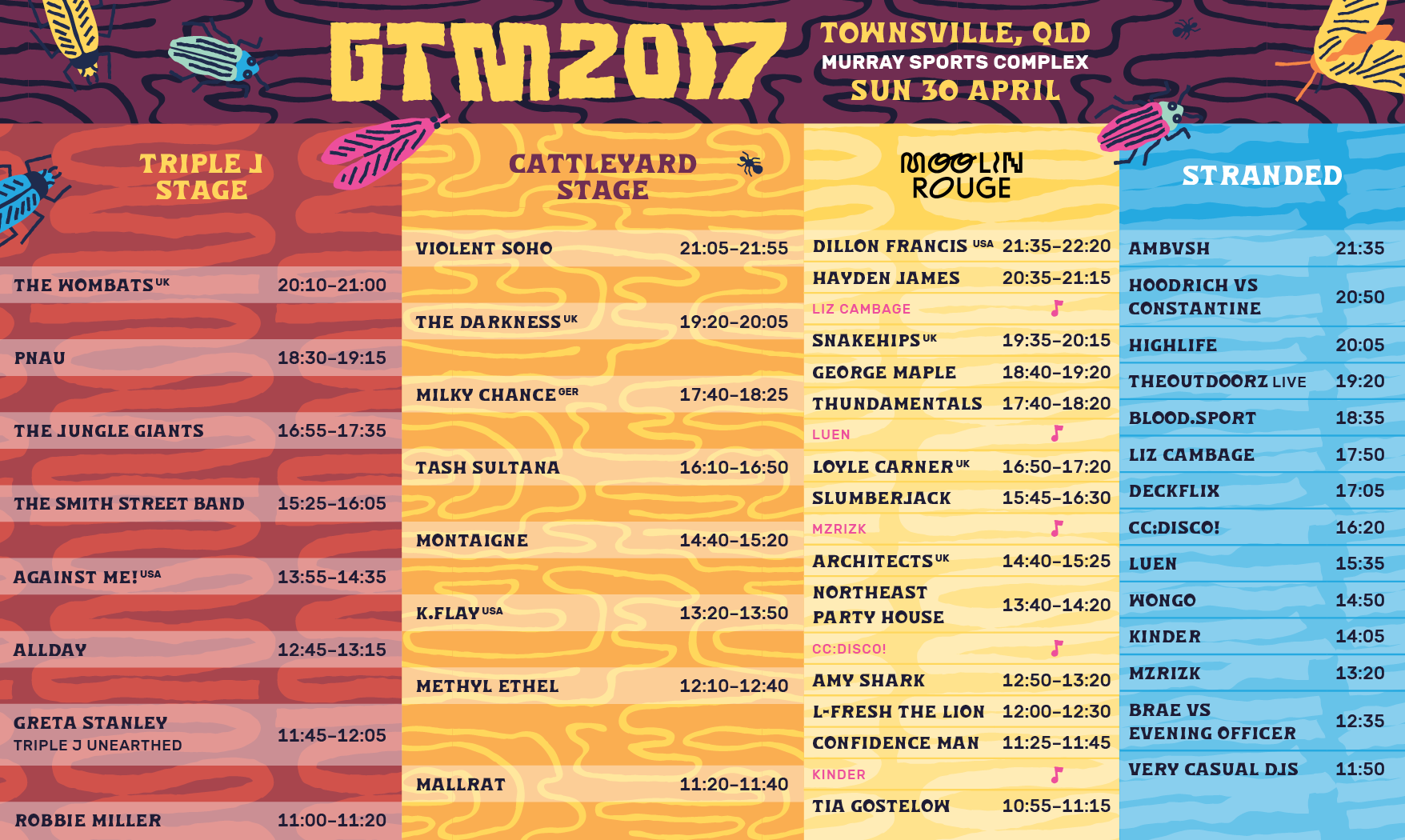 Groovin The Moo announces the set times for all locations