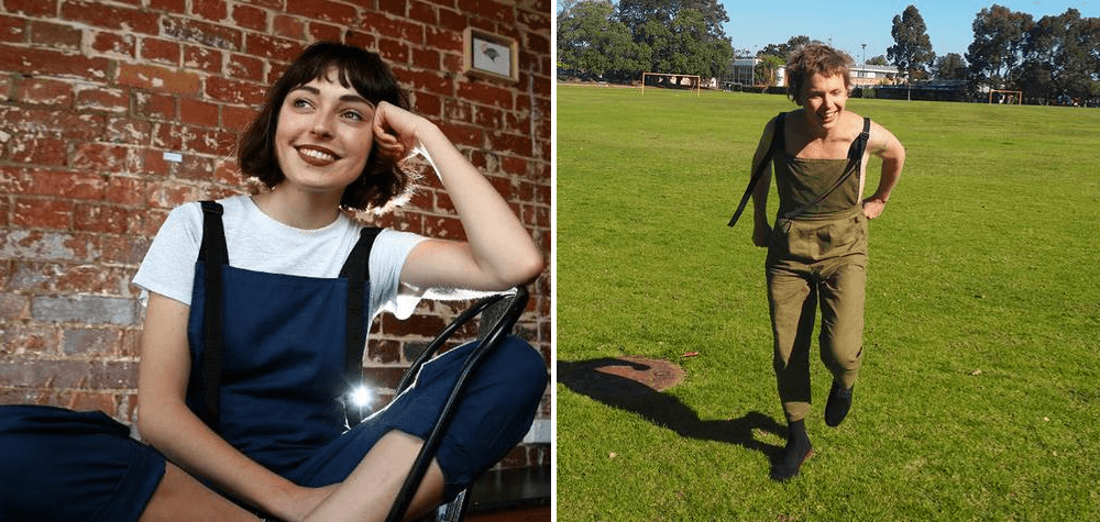 Stella Donnelly and Nicholas Allbrook in overalls