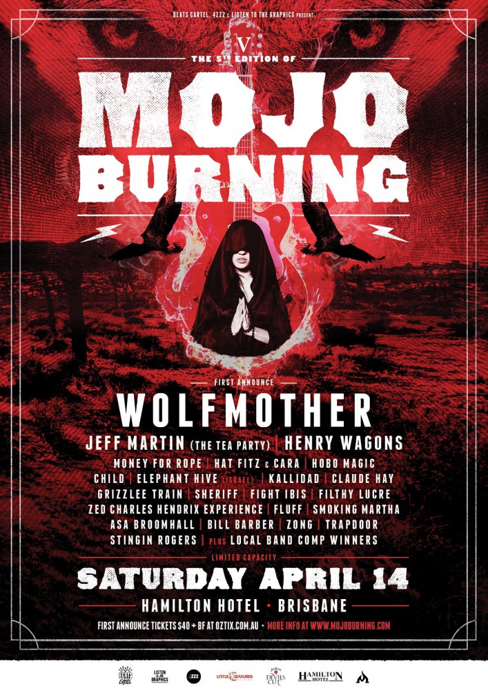 The poster for Brisbane's Mojo Burning festival