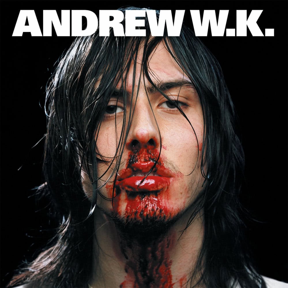 The confronting and controversial cover to Andrew W.K.'s debut album, 'I Get Wet'