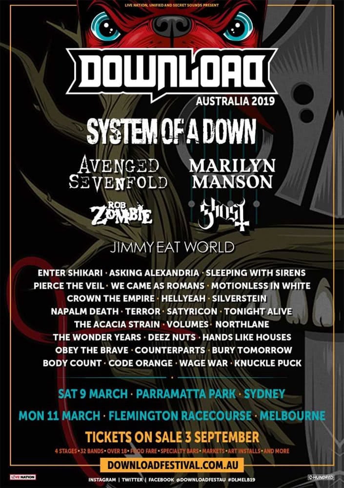 A fake poster for Download Festival Australia 2019
