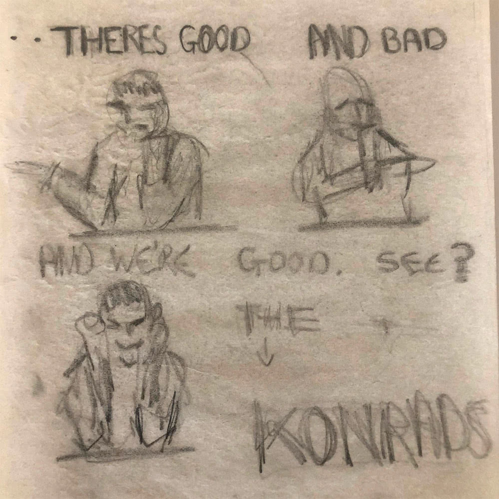 A sketch of The Konrads, drawn by David Bowie back in the early '60s