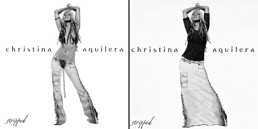 Uncensored and censored versions of Christina Aguilera's 'Stripped'