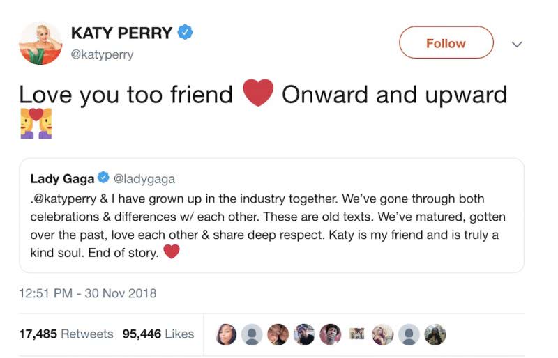 katy-perry-tweet-nov-30 with lady gaga response