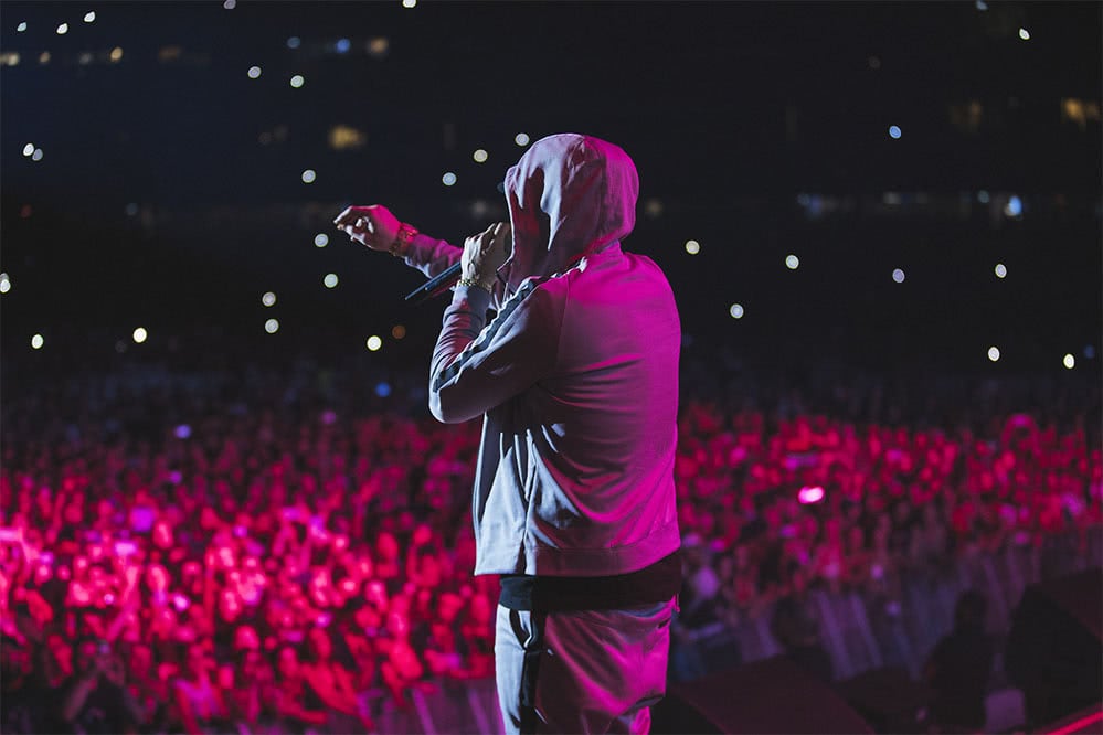 Eminem performing live at the Melbourne Cricket Ground (MCG)