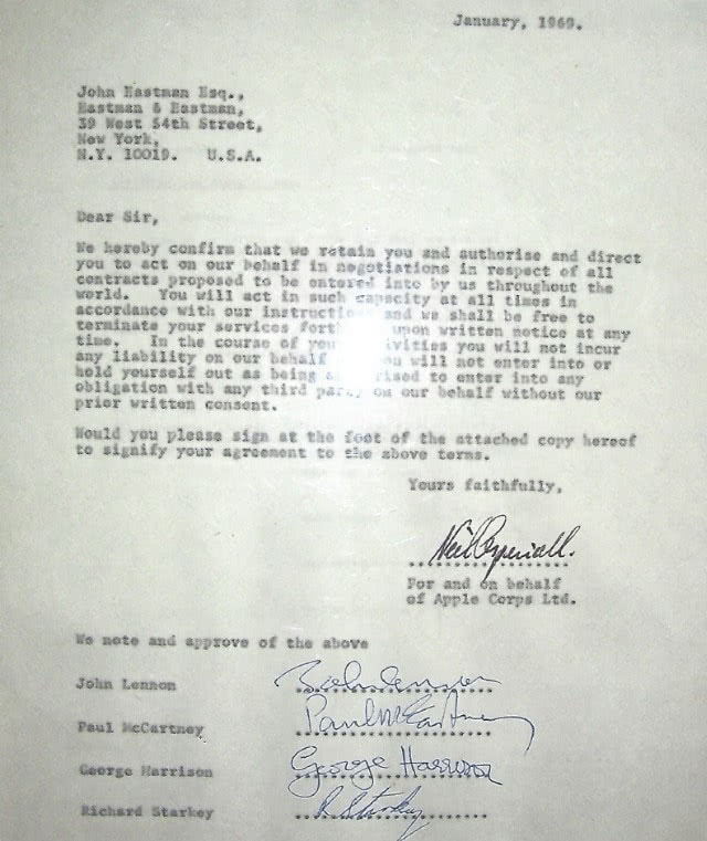 A letter from The Beatles written in January of 1969
