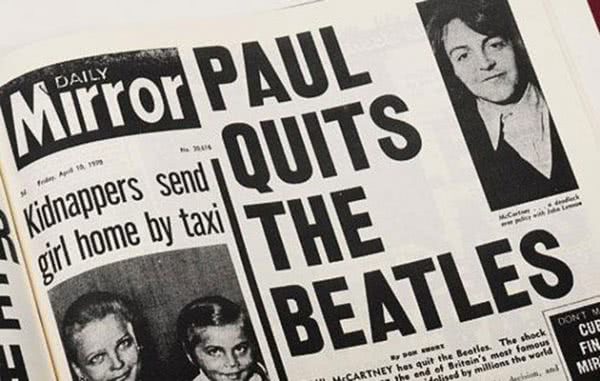 Image of a newspaper reporting Paul McCartney's exit from The Beatles