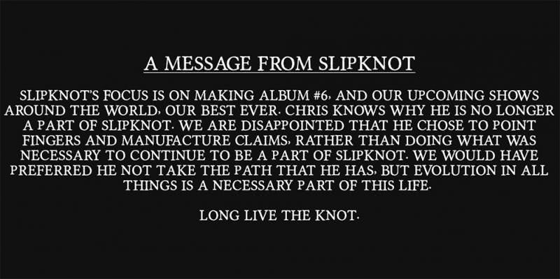 Image of the recent statement made by Slipknot