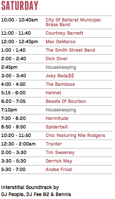 MMF 2013 Playing Times Saturday