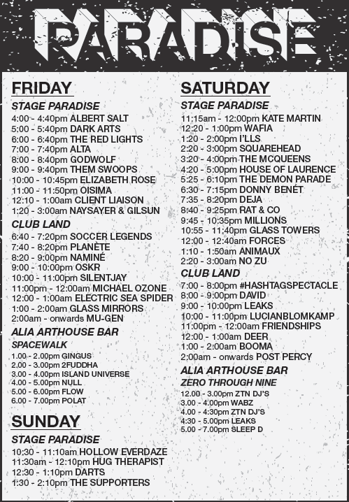 Paradise Music Festival 2013 Set Times