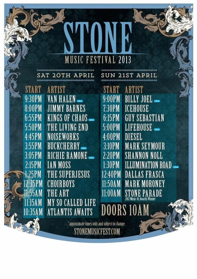 Stone Music Festival 2013 Playing Times
