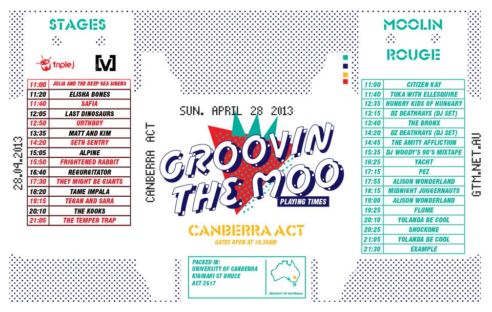 GTM Canberra 2013 Set Times